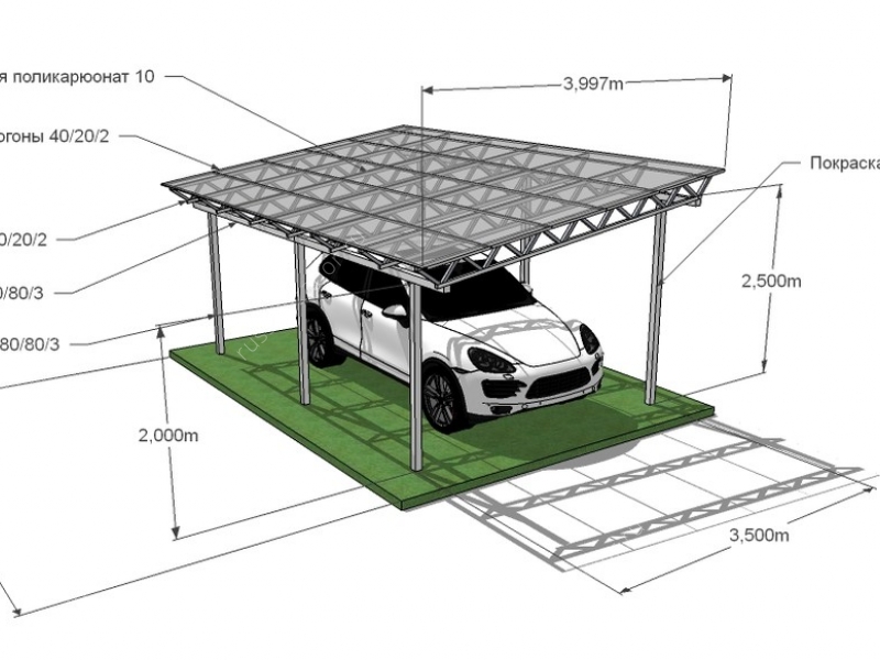 Навес для автомобиля из металлопрофиля, поликарбоната, металла